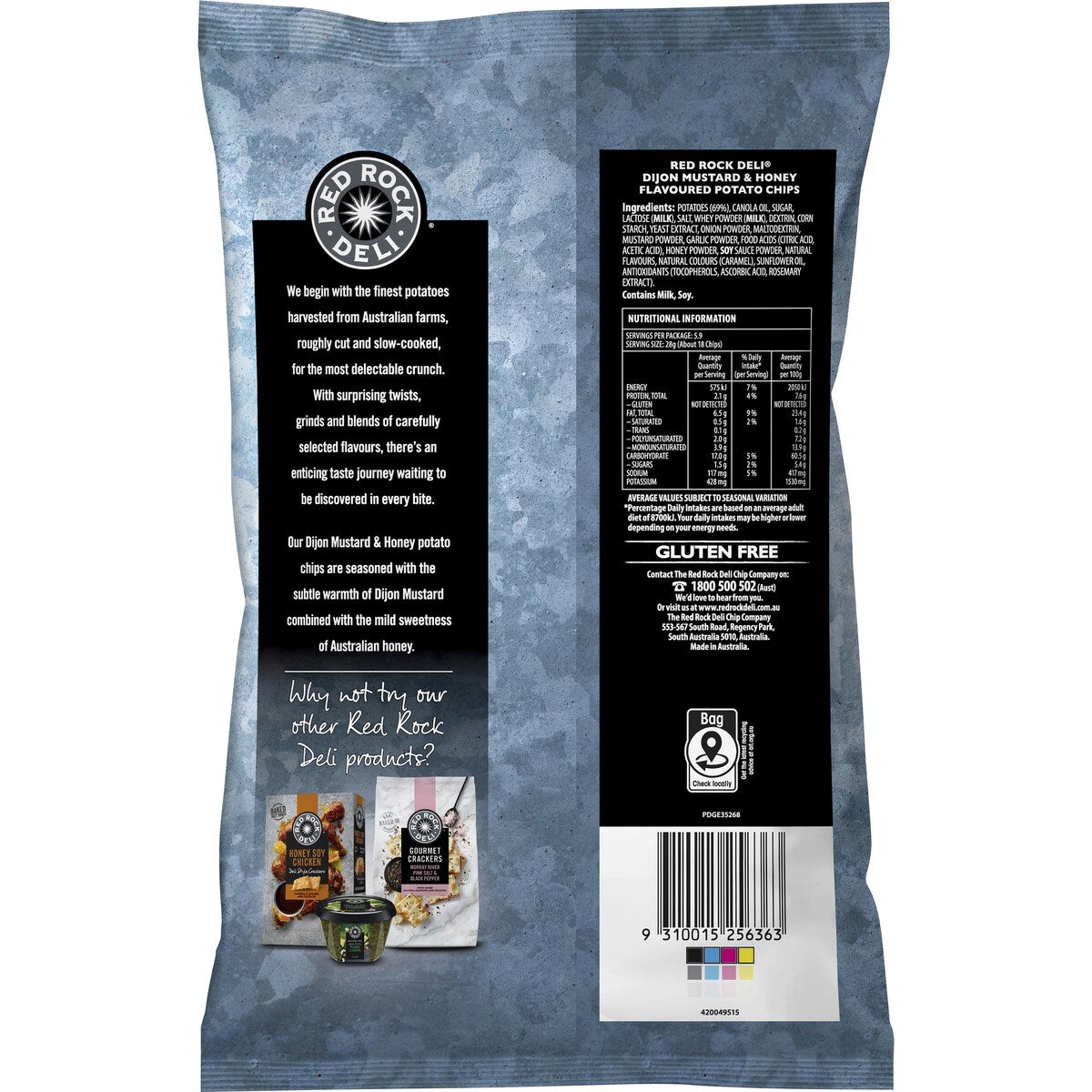 Red Rock Deli Potato Chips Share Pack Dijon Mustard & Honey 165g
