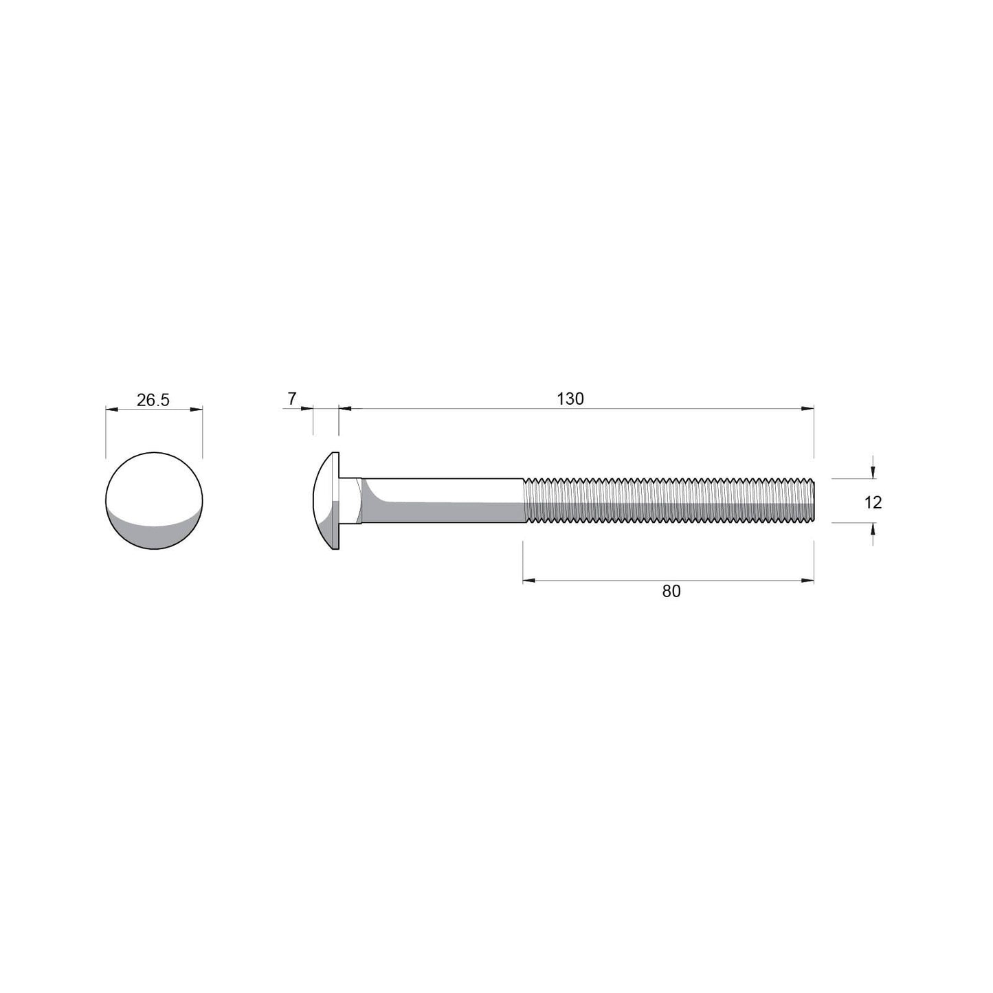 Zenith Hot Dip Galvanised Cup Head Bolts & Nuts - M12 x 130mm - 12 Pack