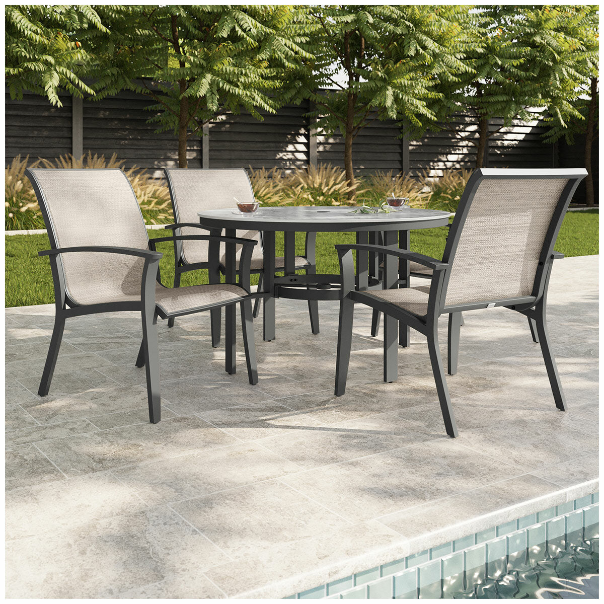 Agio Clearfield 5-Piece Sling Dining Set Black Stone Top