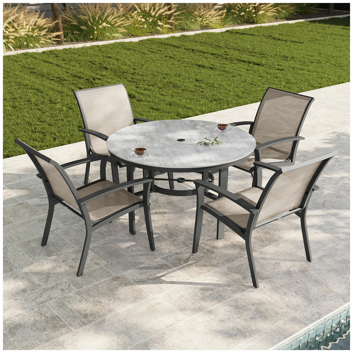 Agio Clearfield 5-Piece Sling Dining Set Black Stone Top