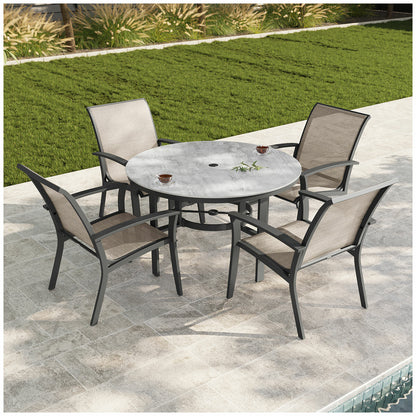 Agio Clearfield 5-Piece Sling Dining Set Black Stone Top