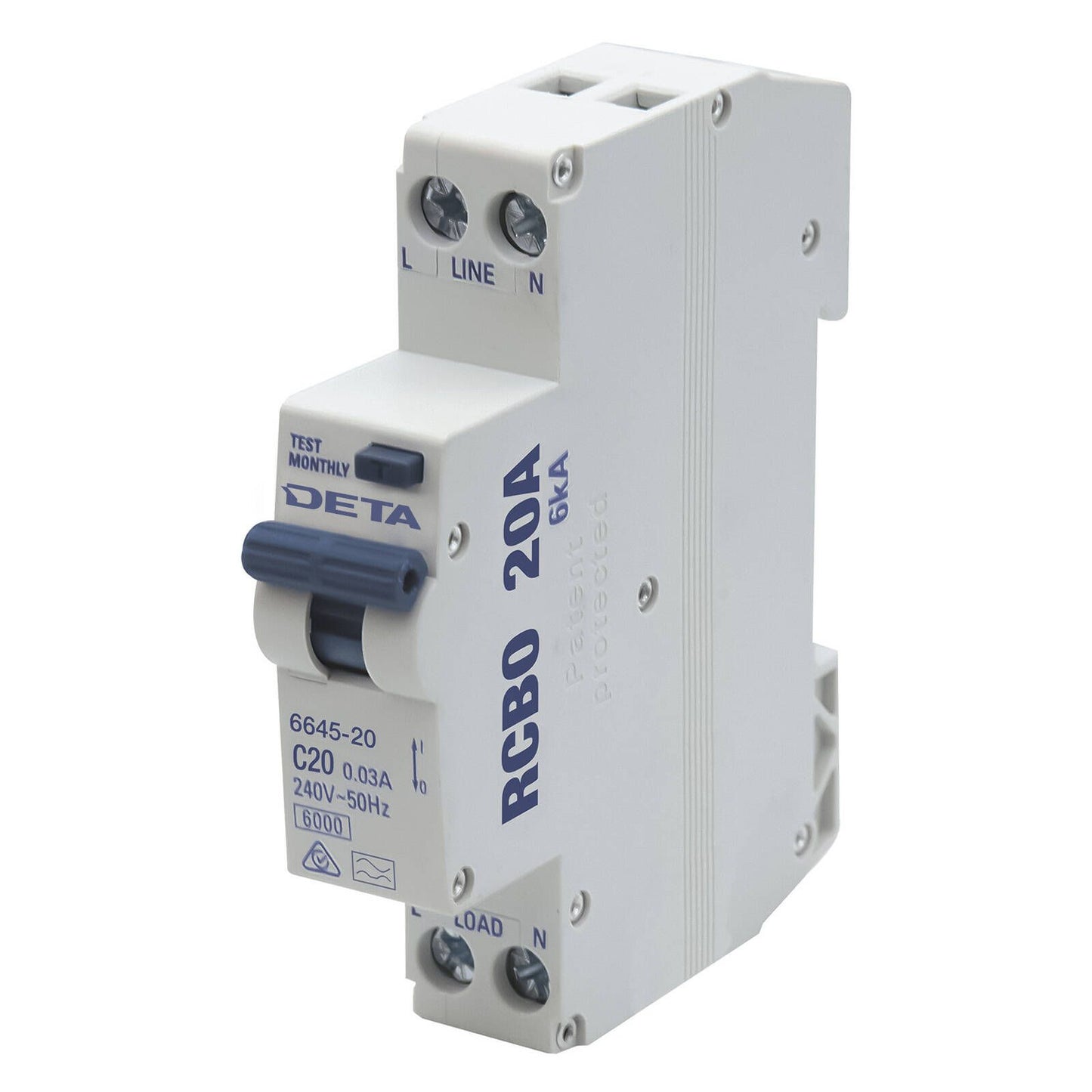 Deta Residual Circuit Breaker with Overload Protection - 20A - 18mm