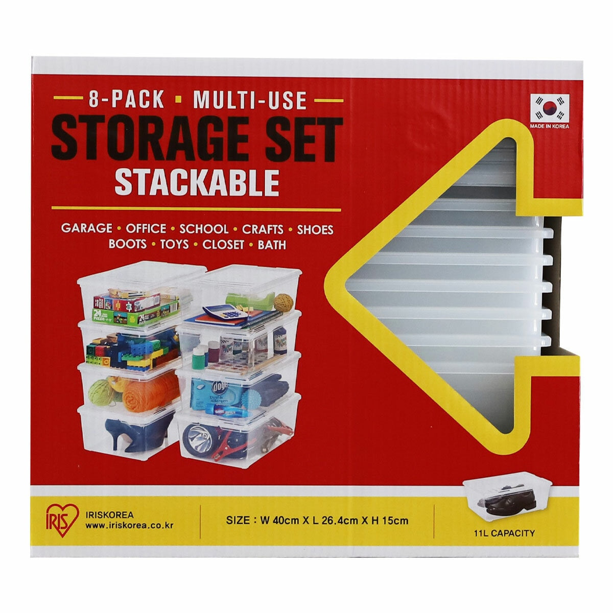 Iris Stackable Storage Box Clear Plastic 11L 8 Pack