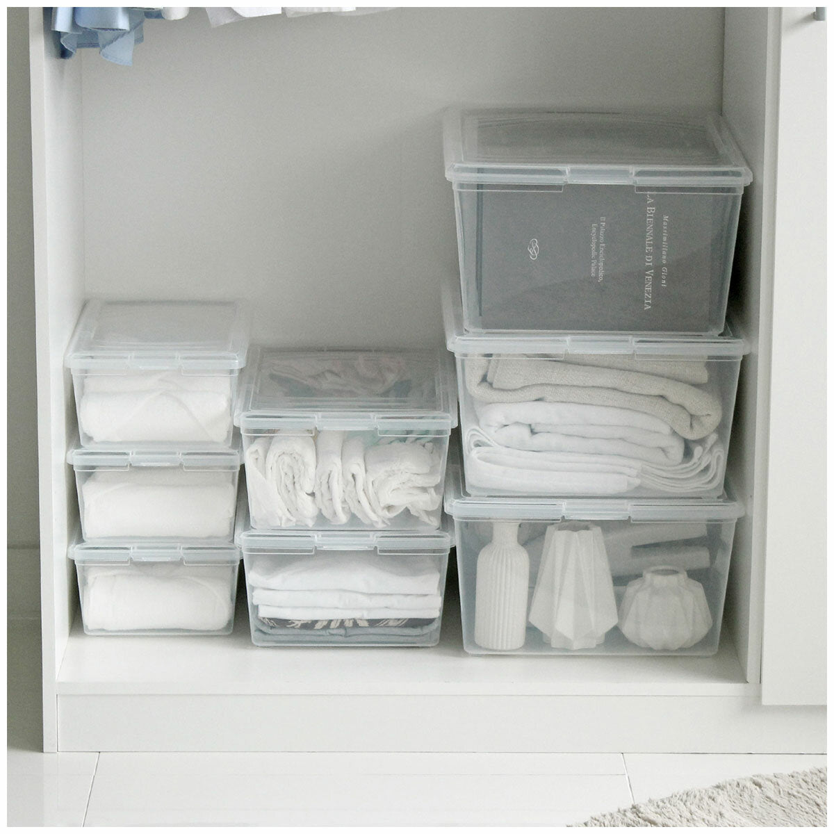 Iris Stackable Storage Box Clear Plastic 11L 8 Pack