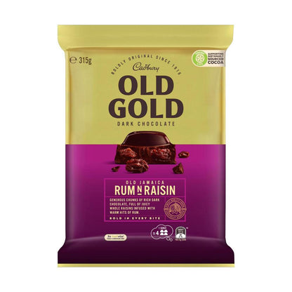Cadbury Old Gold Rum And Raisin Dark Chocolate Large Block - 315g