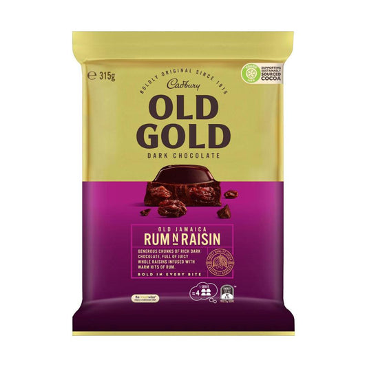 Cadbury Old Gold Rum And Raisin Dark Chocolate Large Block - 315g