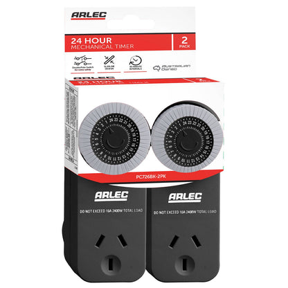 Arlec 24 Hour Mechanical Timer - 2 Pack
