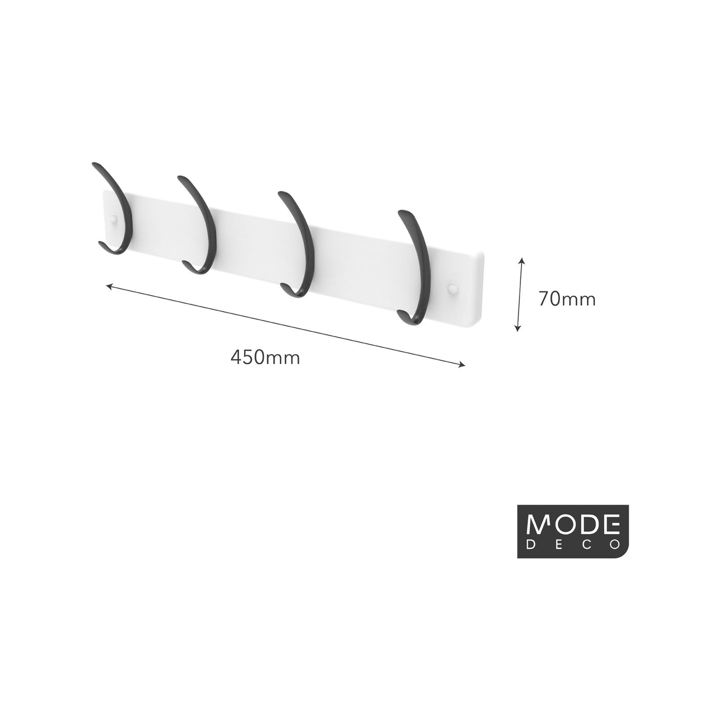 Mode Hat and Coat Rack - 4 Hooks - 450mm