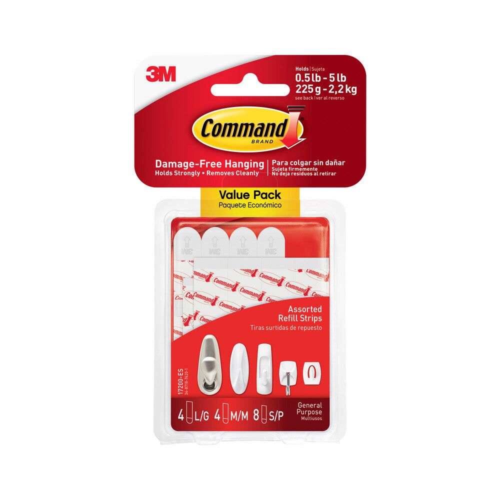 Command Assorted Refill Strips White - 16 pack