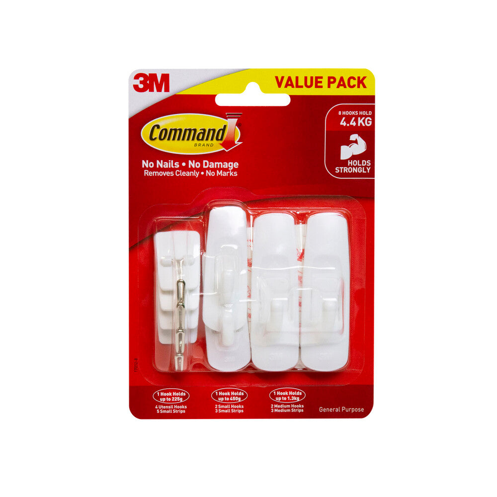 Command Mixed Wall Hooks Value Pack White - 8 pack