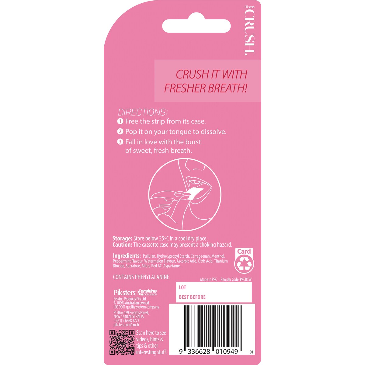 Piksters Crush Breath Strips Watermelon 72 Pack