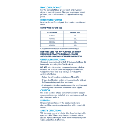 Hy Clor Pool Blackout - 1L - Benzalkonium Chloride - Algae Control