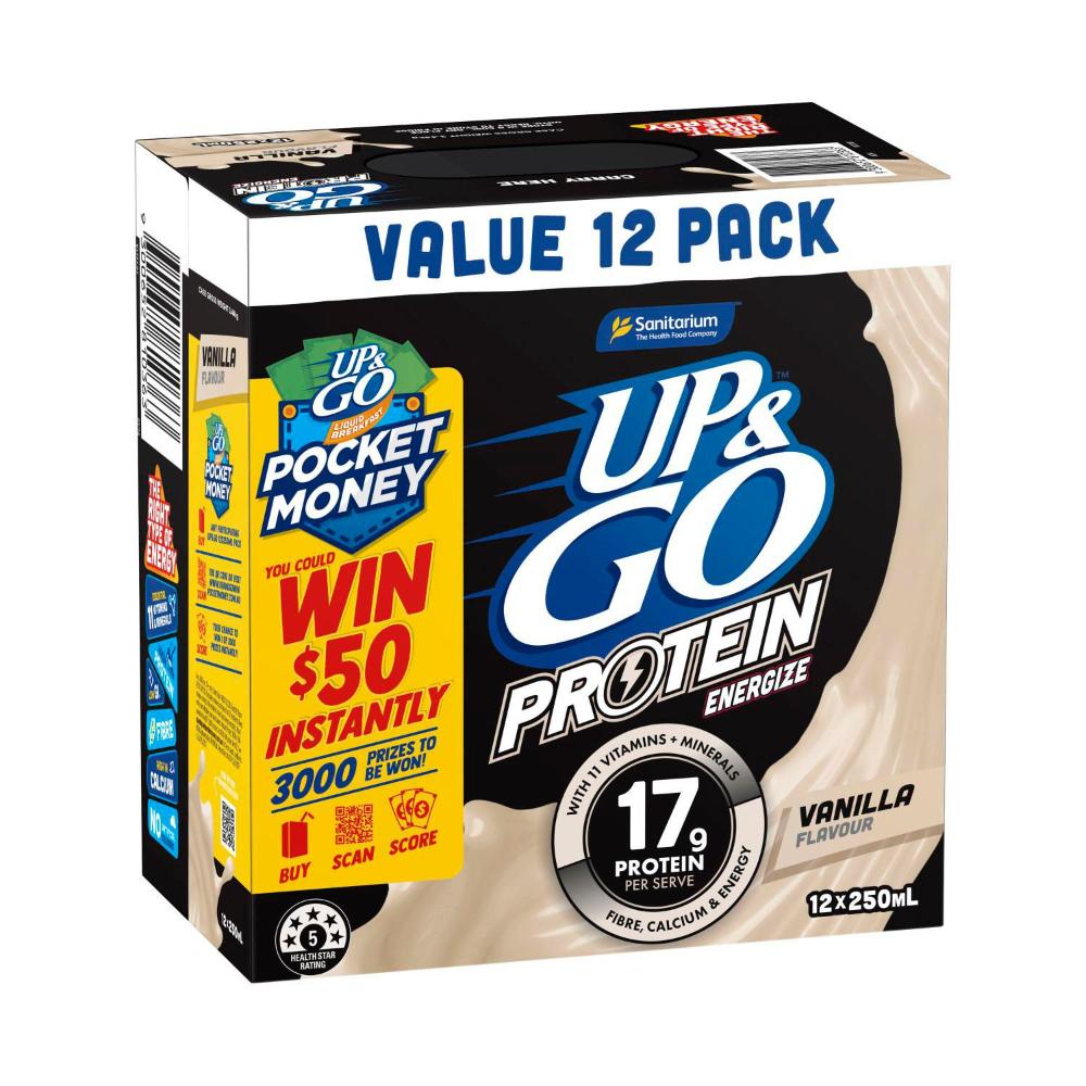 Sanitarium Up&go Protein Energize Liquid Breakfast Vanilla 12x250ml - 3L