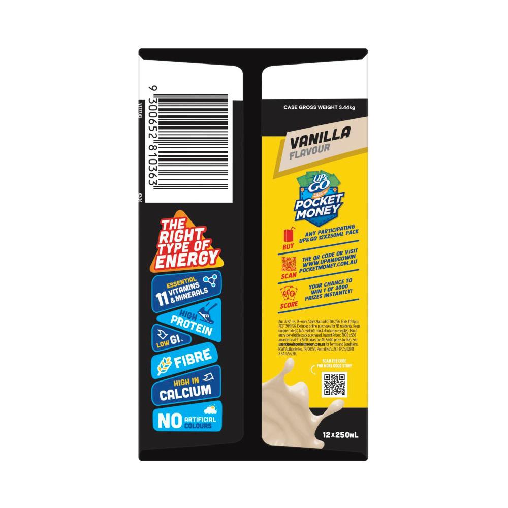 Sanitarium Up&go Protein Energize Liquid Breakfast Vanilla 12x250ml - 3L
