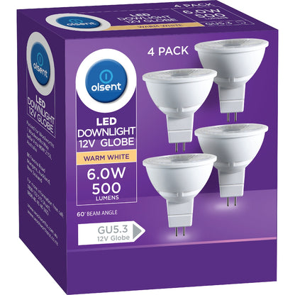 Olsent Led Downlight Globe Gu5.3 6.0w 500lm Warm White 4 Pack