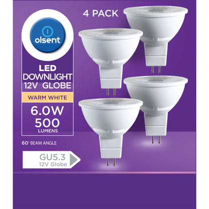 Olsent Led Downlight Globe Gu5.3 6.0w 500lm Warm White 4 Pack