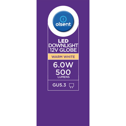 Olsent Led Downlight Globe Gu5.3 6.0w 500lm Warm White 4 Pack
