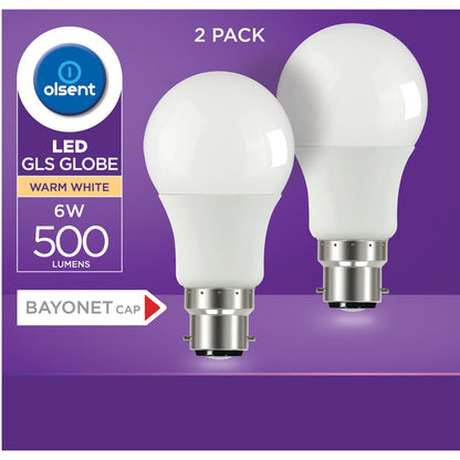 Olsent Led Gls Bc 6w 500lm Ww 2 Pack
