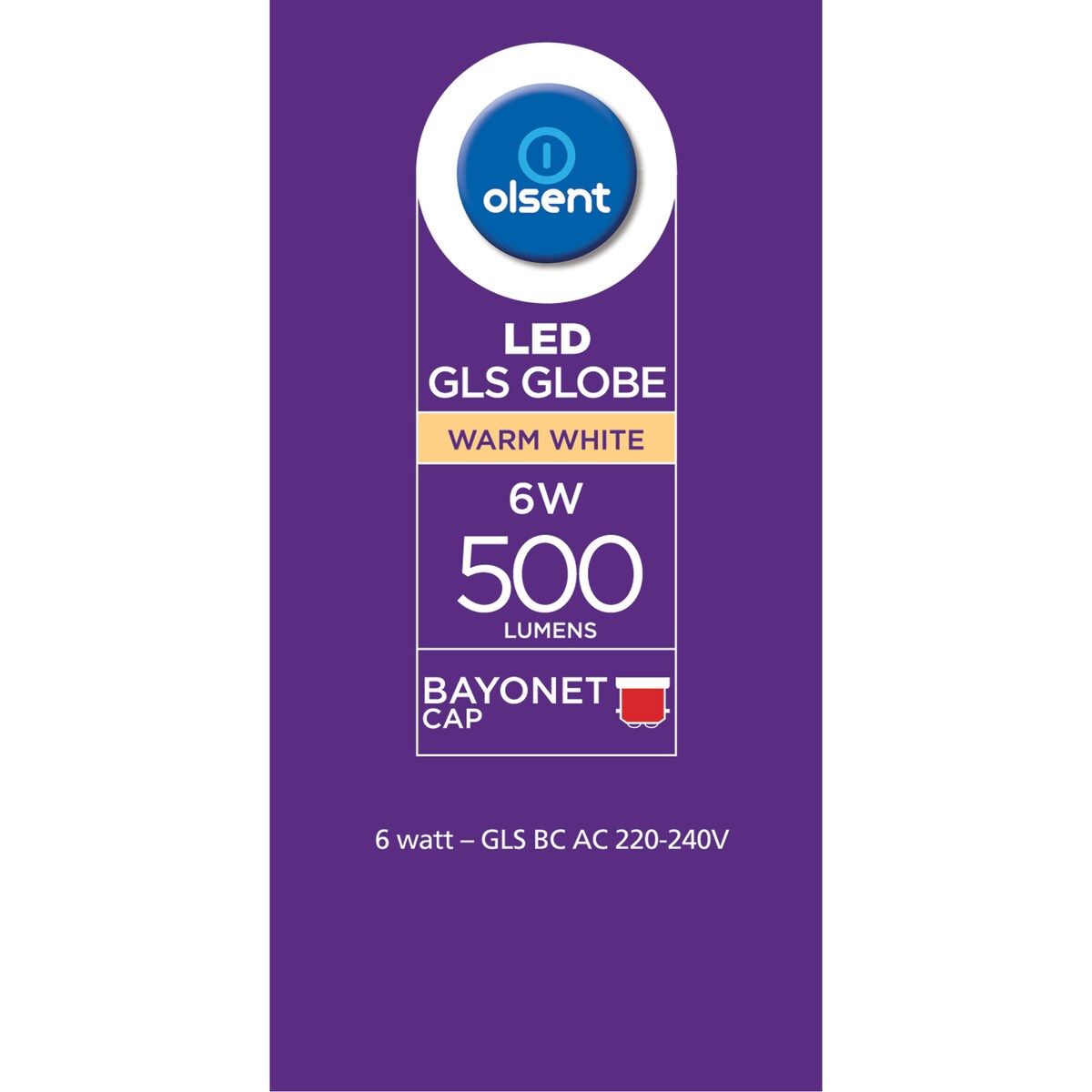 Olsent Led Gls Bc 6w 500lm Ww 2 Pack