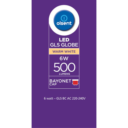Olsent Led Gls Bc 6w 500lm Ww 2 Pack