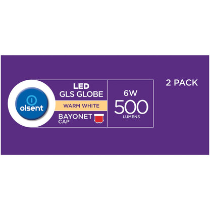 Olsent Led Gls Bc 6w 500lm Ww 2 Pack