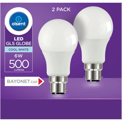 Olsent Led Gls Bc 6w 500lm Cw 2 Pack