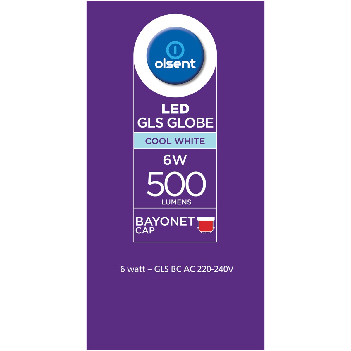 Olsent Led Gls Bc 6w 500lm Cw 2 Pack