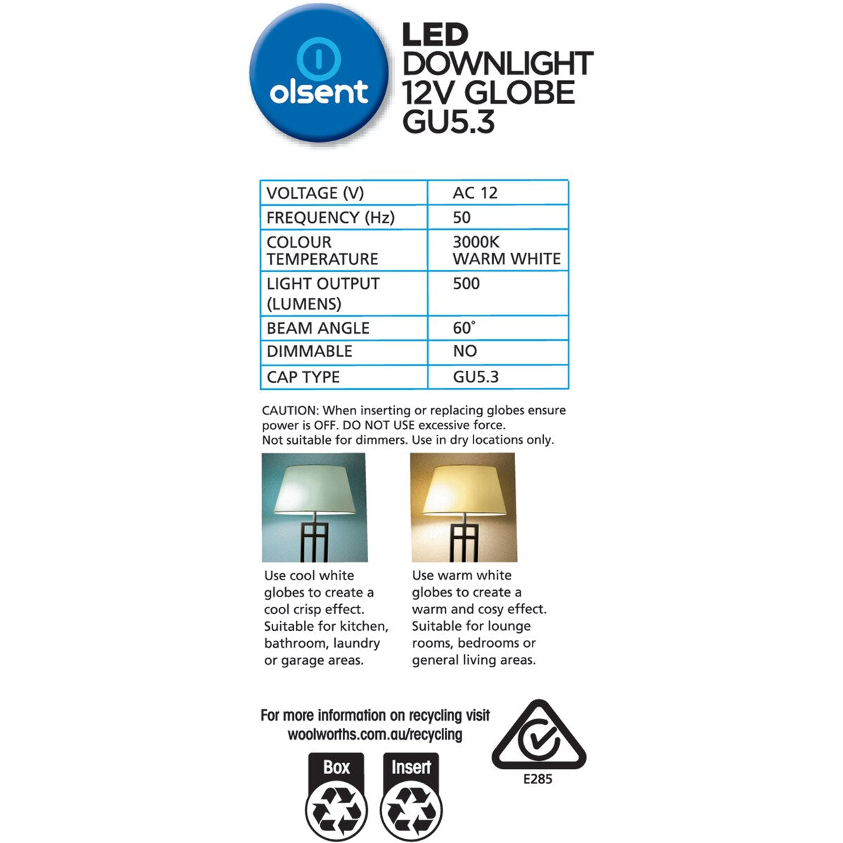 Olsent Led Gu5.3 Mr16 6w 500lm Ww 60' 2 Pack