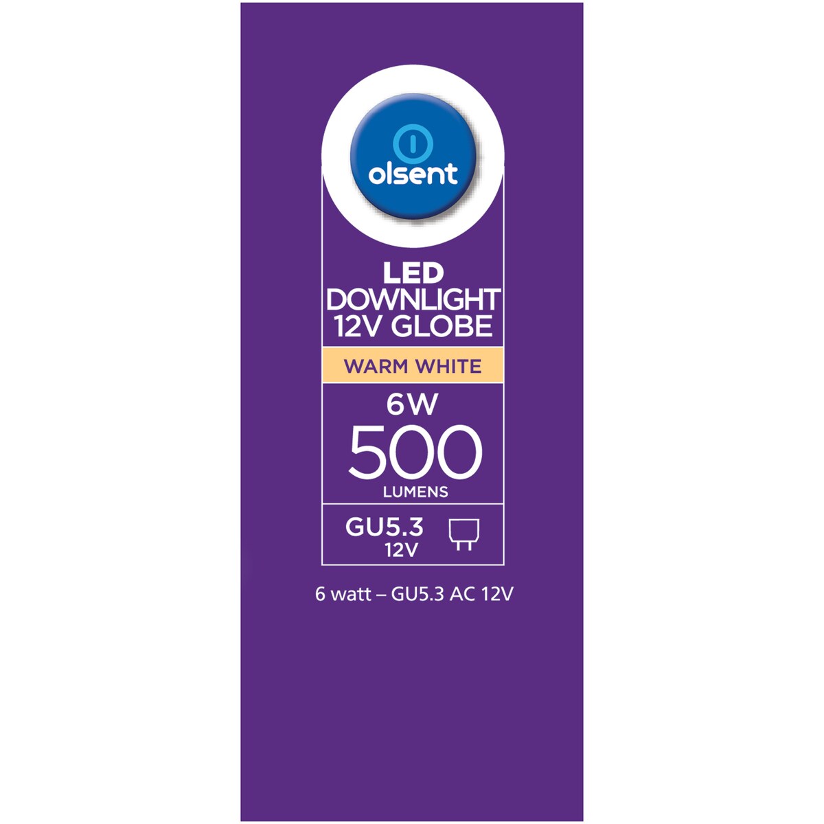 Olsent Led Gu5.3 Mr16 6w 500lm Ww 60' 2 Pack
