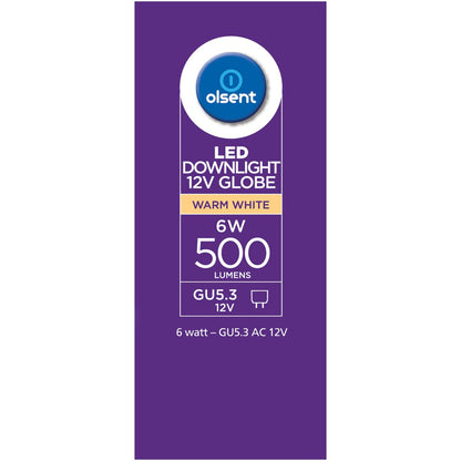 Olsent Led Gu5.3 Mr16 6w 500lm Ww 60' 2 Pack