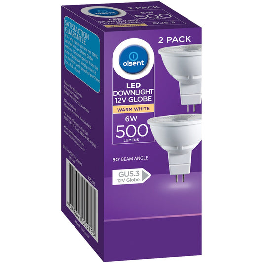 Olsent Led Gu5.3 Mr16 6w 500lm Ww 60' 2 Pack