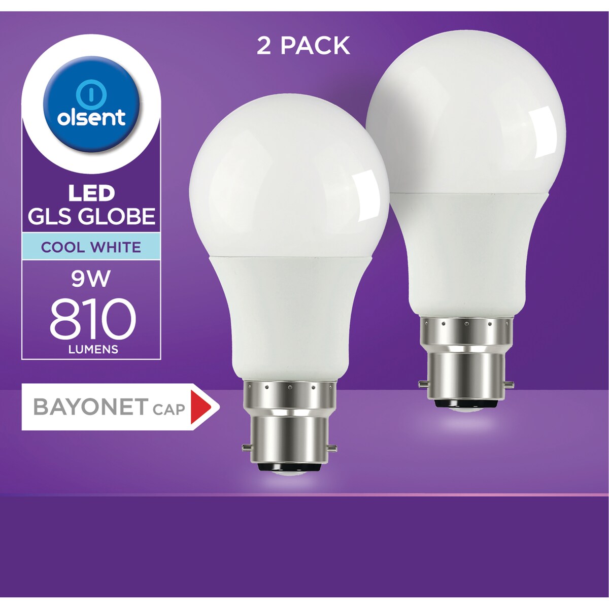 Olsent Led Gls Bc 9w 810lm Cw 2 Pack