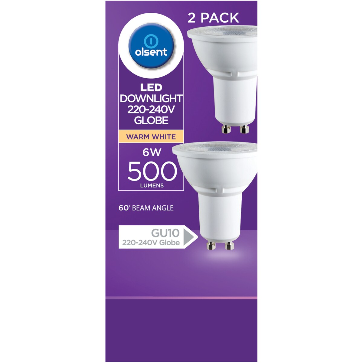 Olsent Led Gu10 6W 500Lm Ww 60' 3000K 60' 2 pack