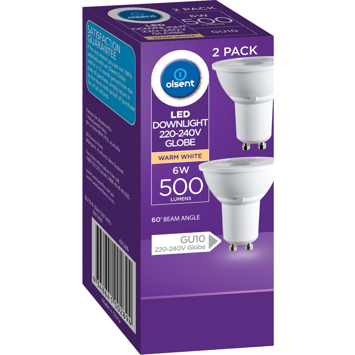 Olsent Led Gu10 6W 500Lm Ww 60' 3000K 60' 2 pack