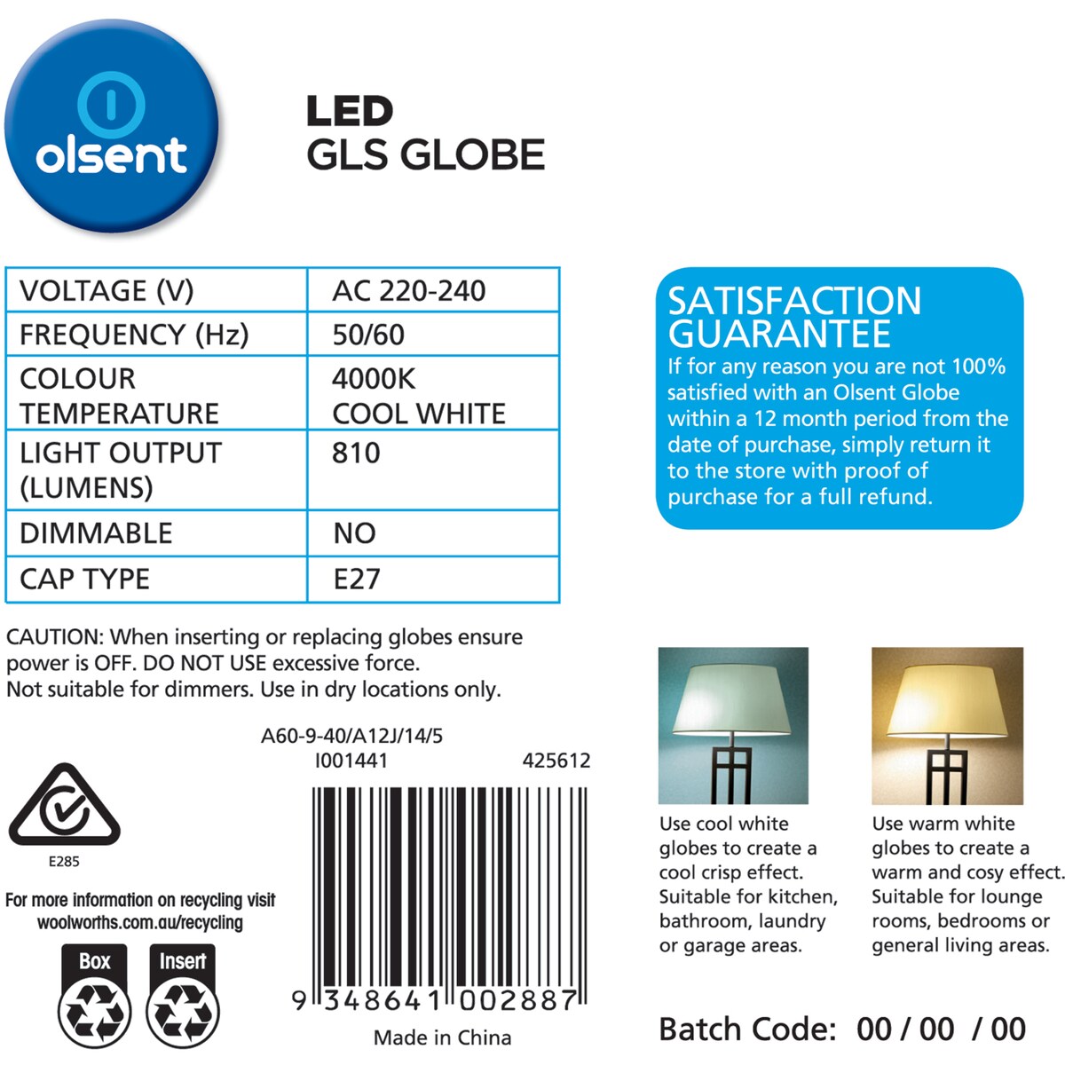 Olsent Led Gls Es 9w 810lm Cw 2 Pack