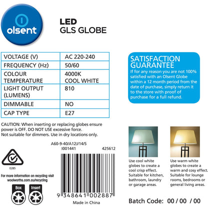 Olsent Led Gls Es 9w 810lm Cw 2 Pack