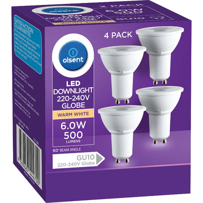 Olsent Led Gu10 6.0w 500lm Warm White 4 Pack