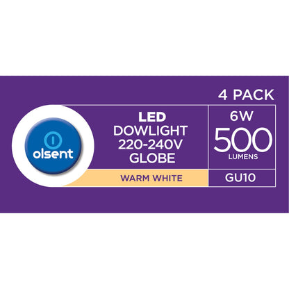 Olsent Led Gu10 6.0w 500lm Warm White 4 Pack