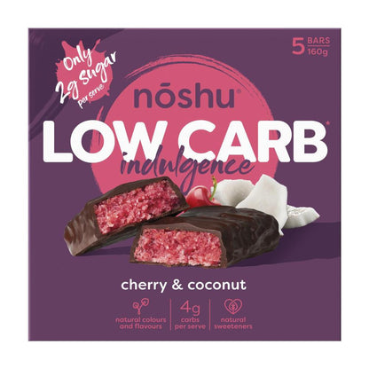 Noshu Low Carb Cherry And Coconut Indulgence Bars - 160g