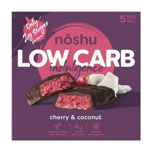 Noshu Low Carb Cherry And Coconut Indulgence Bars - 160g