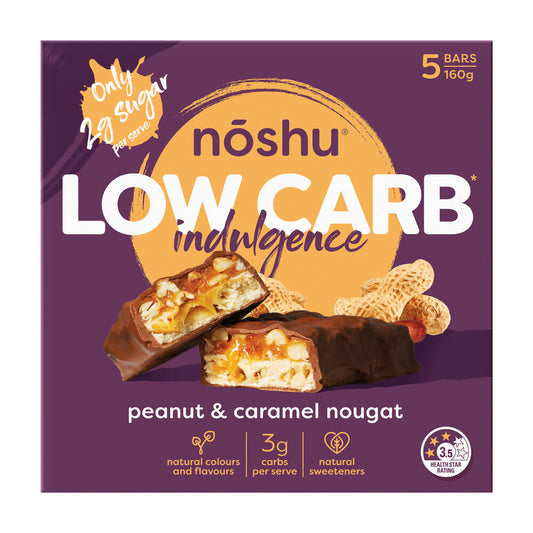 Noshu Low Carb Peanut And Caramel Nougat Indulgence Bar - 160g