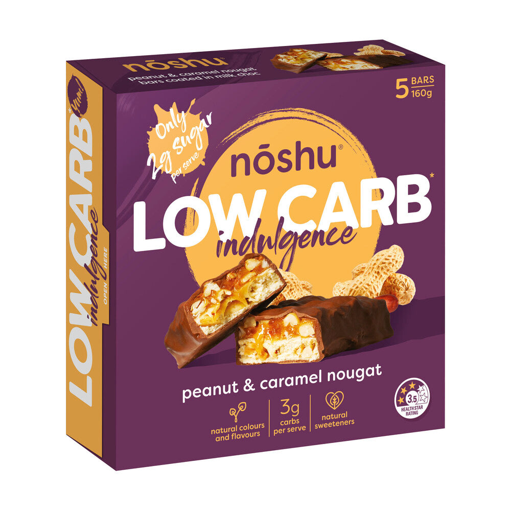 Noshu Low Carb Peanut And Caramel Nougat Indulgence Bar - 160g