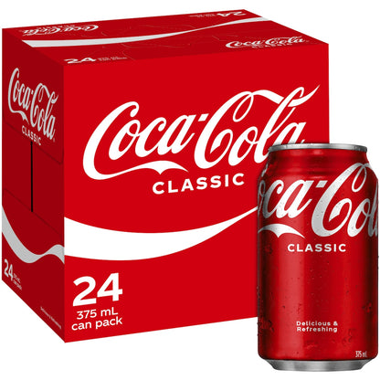 Coca-cola Classic Soft Drink Cans 375ml X 24 Pack
