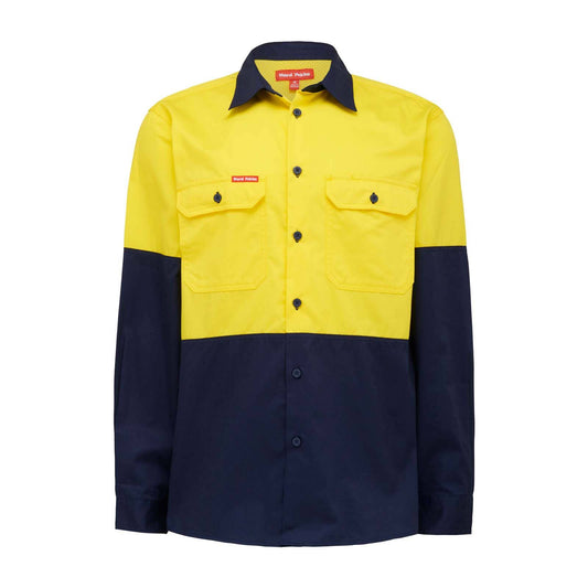Hard Yakka Hi Vis Long Sleeve Shirt - 3XL - Yellow/Navy