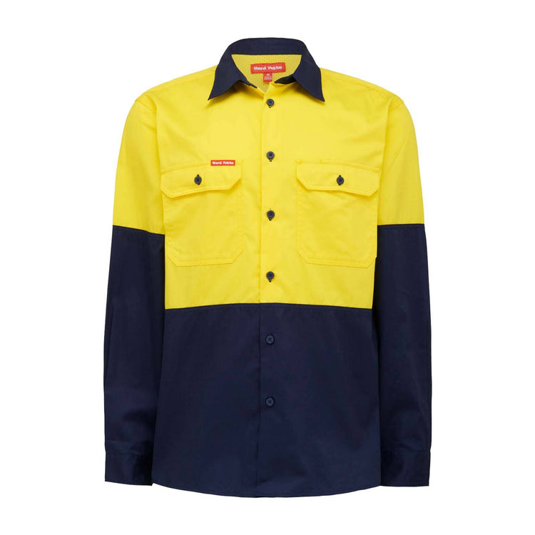 Hard Yakka Hi Vis Long Sleeve Shirt - 3XL - Yellow/Navy