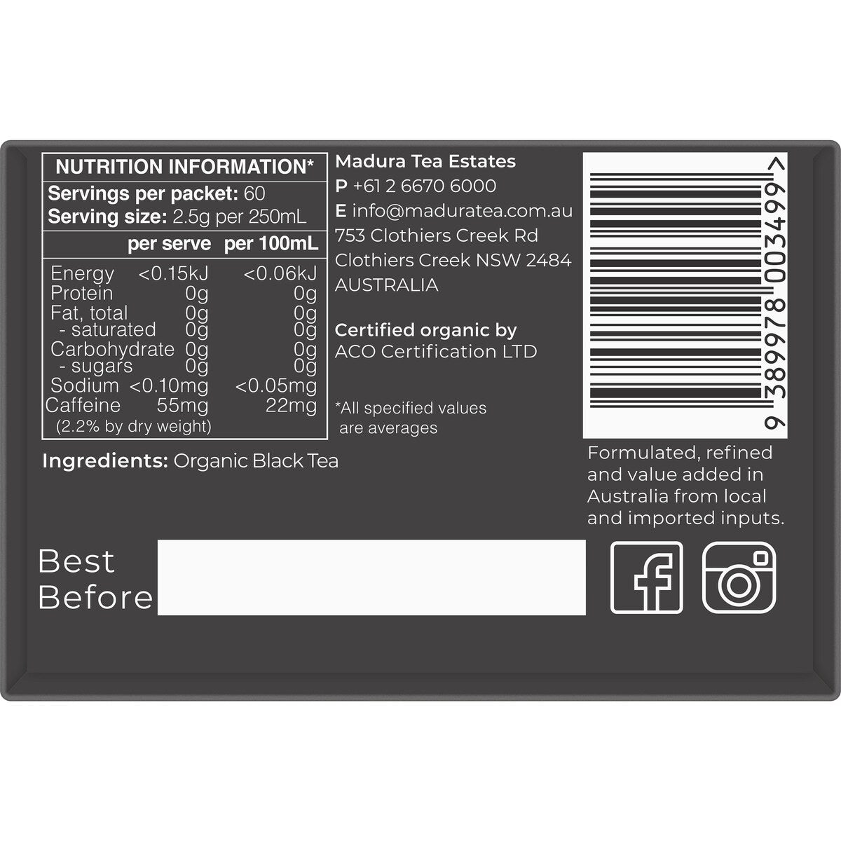 Madura Black Leaf Tea Organic 150g