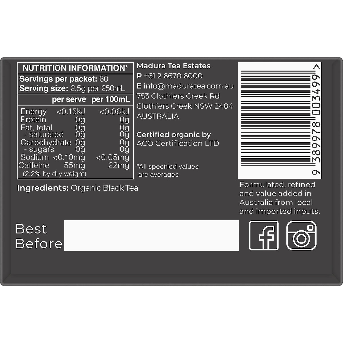 Madura Organic Black Leaf Tea 150g