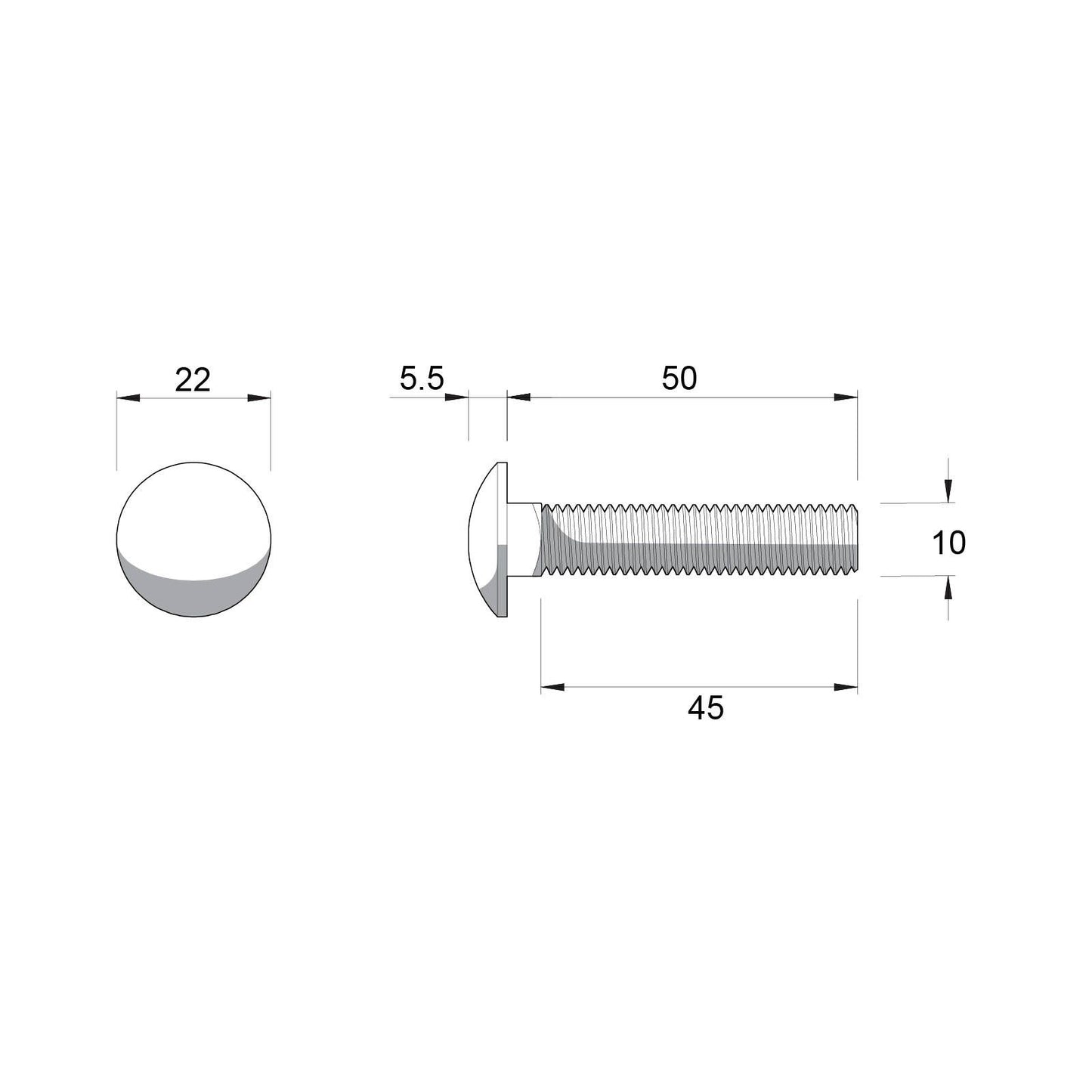 Zenith M10 x 50mm - Hot Dip Galvanised Cup Head Bolts & Nuts - 25 Pack
