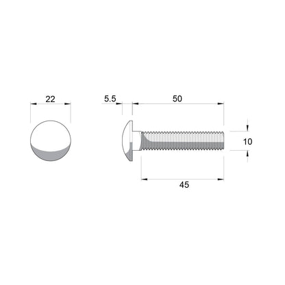 Zenith M10 x 50mm - Hot Dip Galvanised Cup Head Bolts & Nuts - 25 Pack