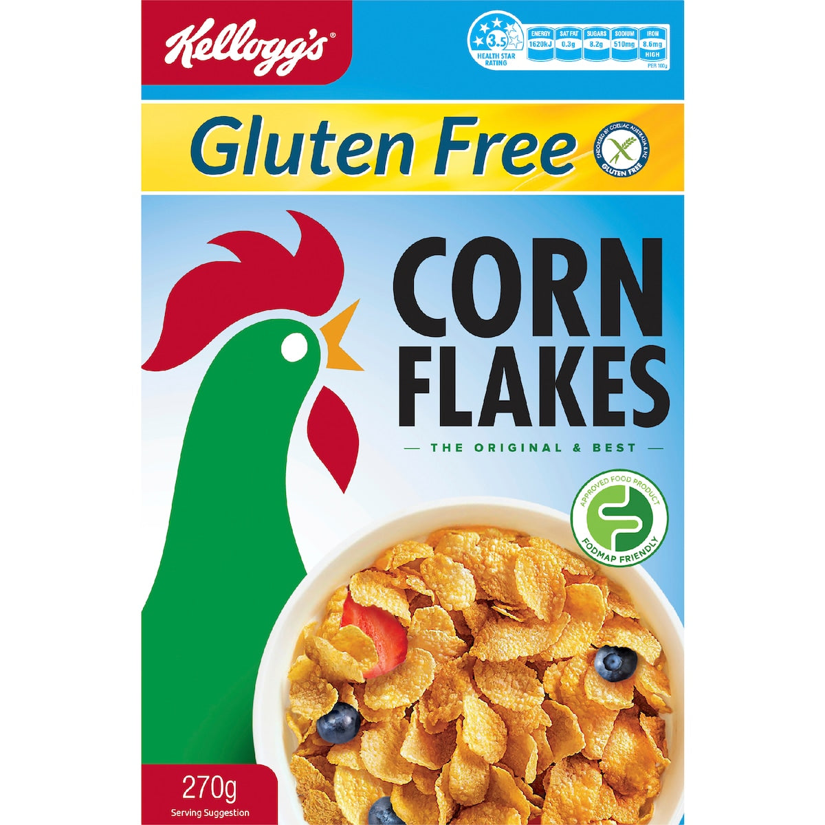 Kelloggs Gluten Free Corn Flakes Breakfast Cereal 270g